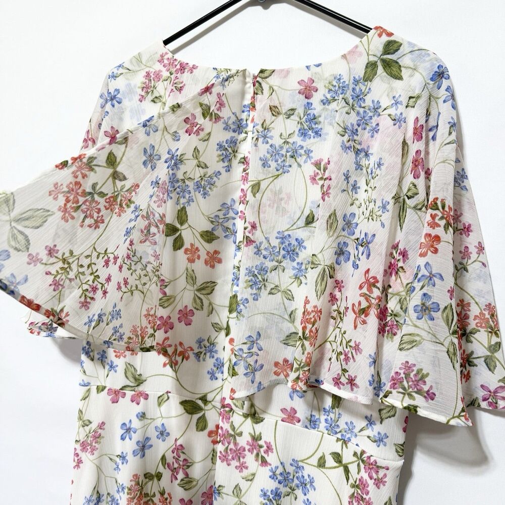 Calvin Klein Floral Flutter Sleeve Maxi Dress White Multicolor Size 16 - Picture 5 of 11